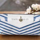 New Canvas Navy Marine Stripe Zipper Pouch Bag Pen Box thumbnail-5