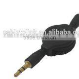 Retractable AUX Cable in Black (3.3 Feet) w/ 3.5mm Male to Male Connection Points - Audio