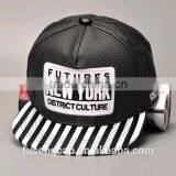 Black Leather 6 Panel Snapback Customize Cap Hat Custom thumbnail-4