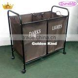 New Design Waterproof Oxford 2 Bins Bags Laundry Sorter Cart With Wheels thumbnail-3