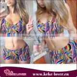 2015 New Fashion Latest Swimwear Designs for Women Colorful Boxer Short Swimwear Sexy Muslim Two-piece Bikini Swimwear Wholesale thumbnail-1