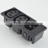IEC 320 electrical male female socket 3 gang with fuse