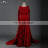 RSE665 Sexu Back Open Keyhole Long Sleeves Wine Red Arabic Patterns Of Lace Evening Dress