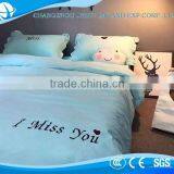 100% Cotton 4pcs Korean Style Blue Puff Bedding Sets for Girls