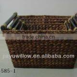 Natural Water Hyacinth Storage Baskets With Wood Handle thumbnail-1