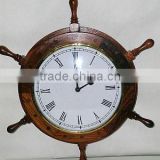 Antique finish wooden ship wheel hanging wall clock, wall clock, Nautical marine style clock