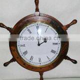 Antique Finish Wooden Ship Wheel Hanging Wall Clock, Wall Clock, Nautical Marine Style Clock thumbnail-1