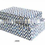 Blue and White Chevron Pattern Bone Mosaic Wooden Box Match Available in All Sizes and Colours thumbnail-1