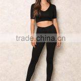 MGOO High Quality Black Ribbed Hood Tops Sleeveless Cropped Tops And Legging For Running Tracksuits Plain Basic thumbnail-3