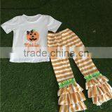 Remake Halloween Cotton Pumpkin Printed Short Sleeve Match Orange Striped Pants Baby Outfit thumbnail-2