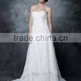 Gorgeous A-line Strapless Chapel Train Pleated Organza and Satin Wedding Dress AS29002 thumbnail-3