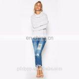 New Arrival Long Sleeve Loose High Necklin White Wholesale Jumper thumbnail-5