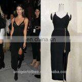 Amigo 2017 New Designer Sex Lace Black Strap Long Slit Zipper Bandage Dress Evening Dresses for Women Party Wear thumbnail-1