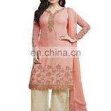 Party Wear Salwar Kameez With Patiala Pant / Palazzo Pant Style / Straight Cut Style Semi-Stitched Dress Material (salwar Kameez thumbnail-1