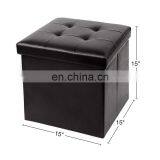 Furologee High Quality PVC Faux Leather Foot Rest Stool Seat Black Square Foldable Home Storage Ottoman thumbnail-2