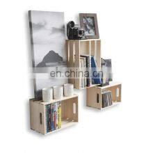 Rustic Walnut Wine Rack Storage Baskets Wall Mount Wooden Crates thumbnail-2