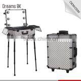 Wholesale Professional Silver Diamond Mini Makeup Studio Case With Lights Mirror Stand