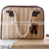 Ladies Fashion Blue Stripe Beach Straw Bag thumbnail-4