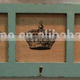 Shabby Chic Wooden & Liene Display Shelf With Hooks