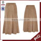 2016 Stylishly Sophisticated Look Flared Design Elegant Staple Camel Pleated Cord Skirts thumbnail-1