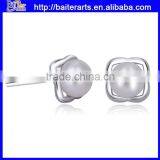 Custom Rice Pearl Pave Heart Zircon 925 Sterling Silver Pearl Earrings Stud thumbnail-3