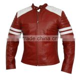 Mens Semi Motorcycle Red Leather Jacket