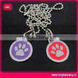 Metal Soft Enamel Round Paw Shape Dog Tag With Ball Chain