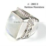 Unique design sterling silver rings rainbow moonstone jewelry