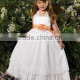 A-Line/Princess Scoop Neck Cap Sleeves Ankle-Length Organza Flower Girl Dress With Bow(s) Cascading Ruffles thumbnail-5