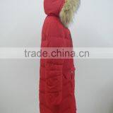 Women Winter Knee Length Rib Collar Duck Down Puffer Jacket With Fur Hood thumbnail-6
