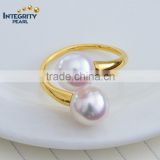 Latest design natural pearl ring Akoya pearl ring 7-7.5mm 18k gold unique pearl rings