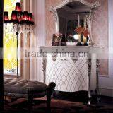 White Glossy Vanity Dressing Table With Silver Foil, Mini Bedroom Wood Carved Tidy Line Designed Dresser Table thumbnail-2