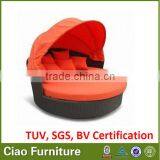 Rattan Sun Bed With Foldable Tent Enjoy Garden Round Sunshine Sofa Bed thumbnail-1