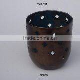 Metal Votive Made in Iron Two Tone Antique Brass and Silver Inside Cut Pattern thumbnail-1