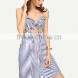 Blue Stripe Sleeveless Bow Dress 2017 Fashion Smart Lady Casual Dress thumbnail-4