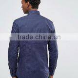 High Quality Long Sleeve Spread Collar Mens Pre-Shrunk 100% Cotton Breathable Slim Fit Casual Navy Point Printed Dress Shirts thumbnail-2