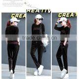 Wholesale Soft Touch Crewneck Tracksuit Custom Design Velvet Tracksuits for Women thumbnail-2