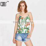 Hot Design Floral Print Sexy Top, Ladies V Neck Silk Short Tan Top thumbnail-1