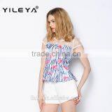 Sexy Cute Colorful Floral Pattern Printed Latest Summer Fashion Blouses Shirts, Patterns of Summer Blouses,korean Summer Blouses thumbnail-1