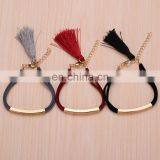 Hot Sale Adjustable Bracelet With Extended Chain Suede Fabric Bracelet With Tassel thumbnail-2