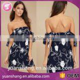 Navy Blue Embroidered off the Shoulder Beautiful Lady One-piece Dress thumbnail-1