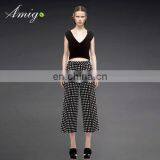 Womens Sexy Dress Crop Top and Check Long Pants Two Piece Set thumbnail-1