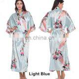Women's Peacock Print Half Sleeve Silk Kimono Bridesmaid Long Robe Nightgown thumbnail-2