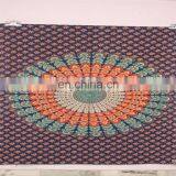 Beautiful Indian Handmade White Peacock Mandala Printed Wall Hanging Tapestry thumbnail-1