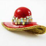 New Arrival Beautiful Design Red Enamel White Rhinestone Hat Shape Brooch Pins