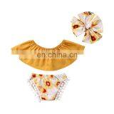 New Arrival Baby Children Clothes Sets Sleeveless Bandeau Sling Top + Sunflower Print Shorts + Hair Strap Set thumbnail-1