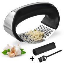 Garlic Press Grater Stainless Steel Mincer and Crusher With Silicone Roller Peeler Easy to Clean thumbnail-1