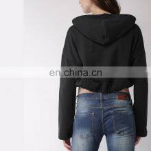 Elastic Bottom Lace Fashion Printing Street Wear High Quality Cotton Fleece Crop Top Hoodie for Women thumbnail-3
