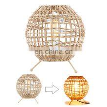 Vintage Restaurant Antique Retro Bamboo Shade Frame Bedside Table Bedroom Living Room Lamp Stand Bamboo Rattan Pendant Lamp thumbnail-2