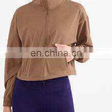 Wholesale New Women Half Zipper Yoga Tee Long Sleeves Solid Color T-shirt Women Gym Fitness Sportswear Clothing Jacket thumbnail-5